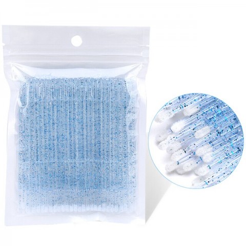 Микробраши в мягкой упаковке 100шт,голубые с блестками