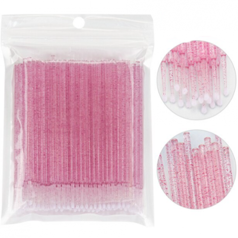 Микробраши в мягкой упаковке 100шт,розовые с блестками