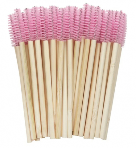 Щеточки нейлоновые с бамбуковой ручкой (розовые), 50 шт