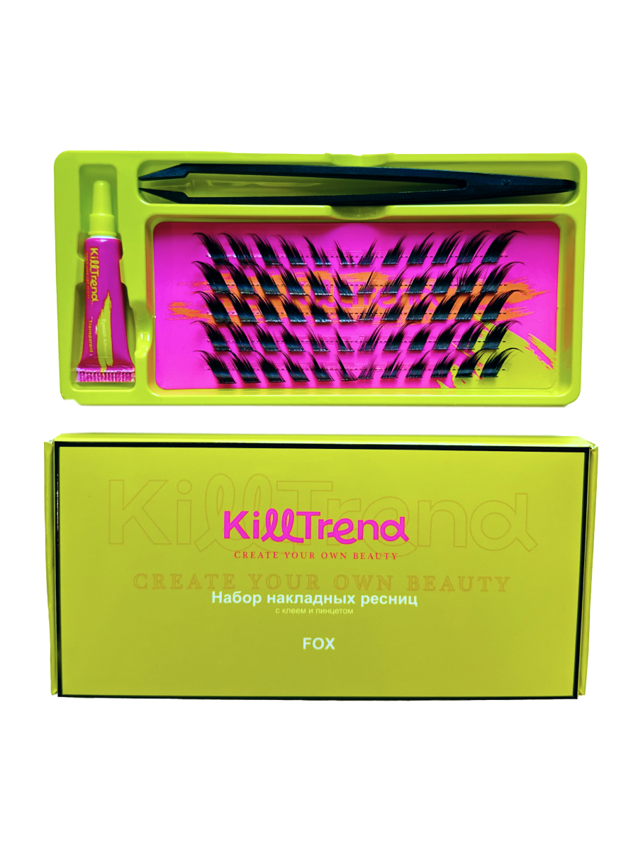 KillTrend Набор накладных ресниц с клеем и пинцетом FOX, 5 линий