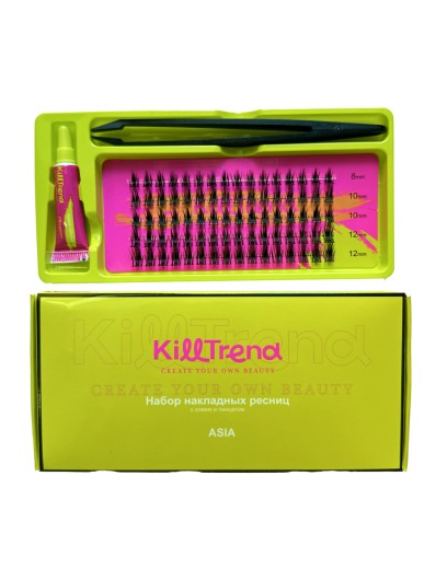 KillTrend Набор накладных ресниц с клеем и пинцетом ASIA, 5 линий (УЦЕНКА)