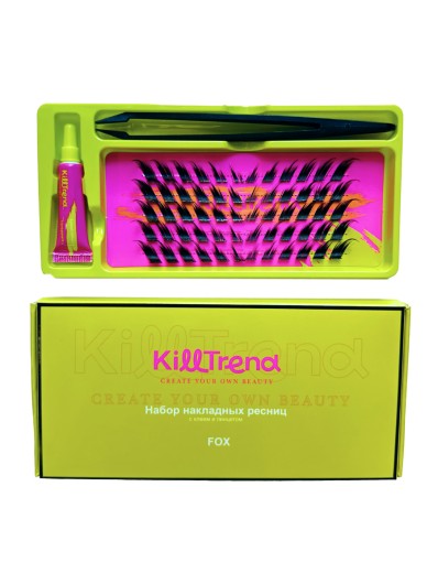 KillTrend Набор накладных ресниц с клеем и пинцетом FOX, 5 линий