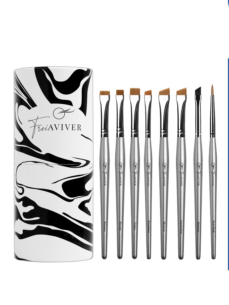 FreiAVIVER Набор кистей для бровей и ресниц в тубе (8 шт), серебристый