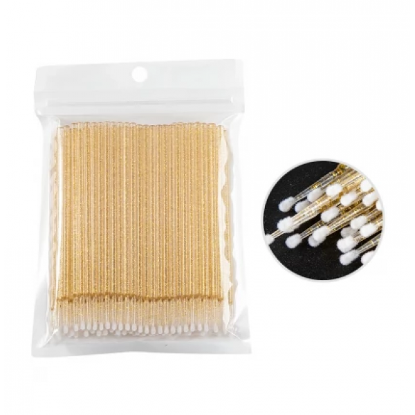 Микробраши в мягкой упаковке 100шт, золотые с блестками