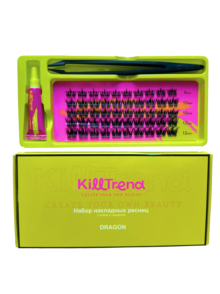 KillTrend Набор накладных ресниц с клеем и пинцетом DRAGON, 5 линий