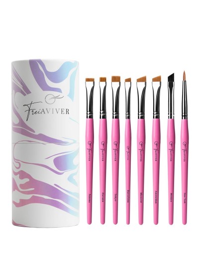 FreiAVIVER Набор кистей для бровей и ресниц в тубе (8 шт), розовый