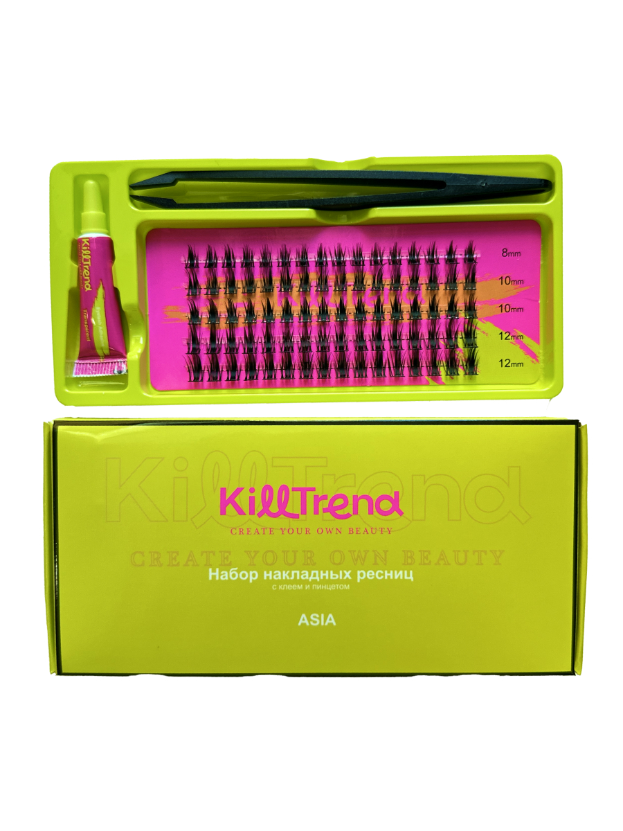 KillTrend Набор накладных ресниц с клеем и пинцетом ASIA, 5 линий