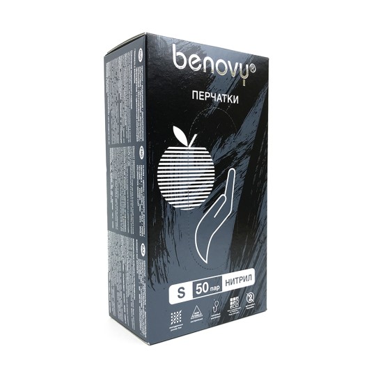 Перчатки нитриловые Benovy черные S, 50 пар