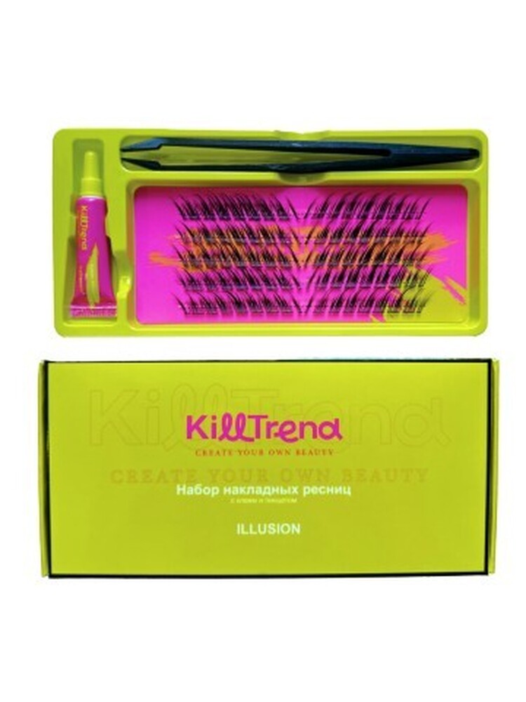 KillTrend Набор накладных ресниц с клеем и пинцетом ILLUSION, 5 линий